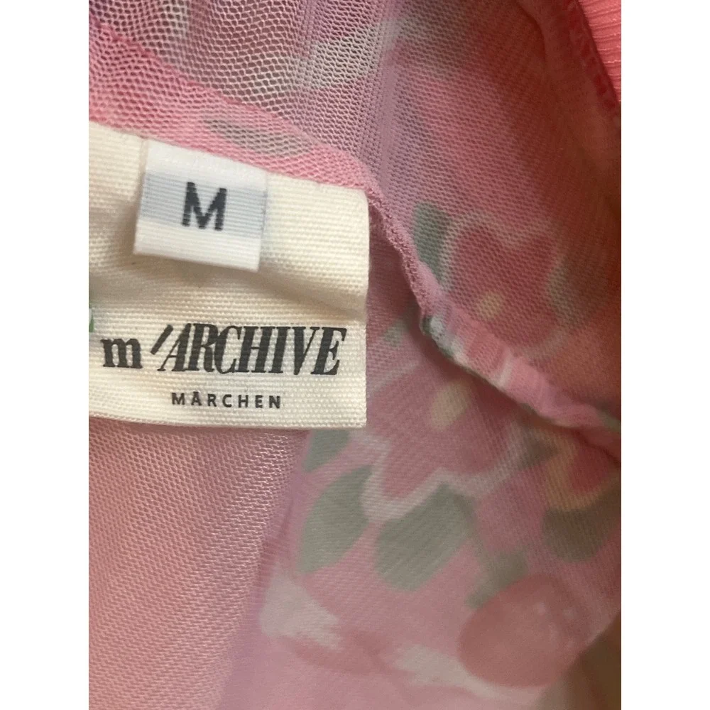 m.ARCHIVE Marchen Pink Strawberry‎ Floral Mesh Zipper Cutout Top M